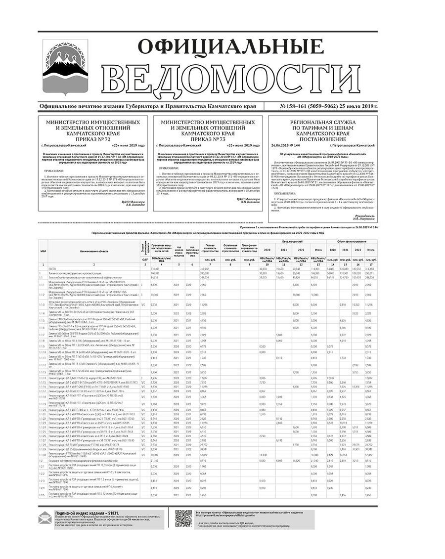 ОВ №158–161 (5059–5062) от 25.07.2019