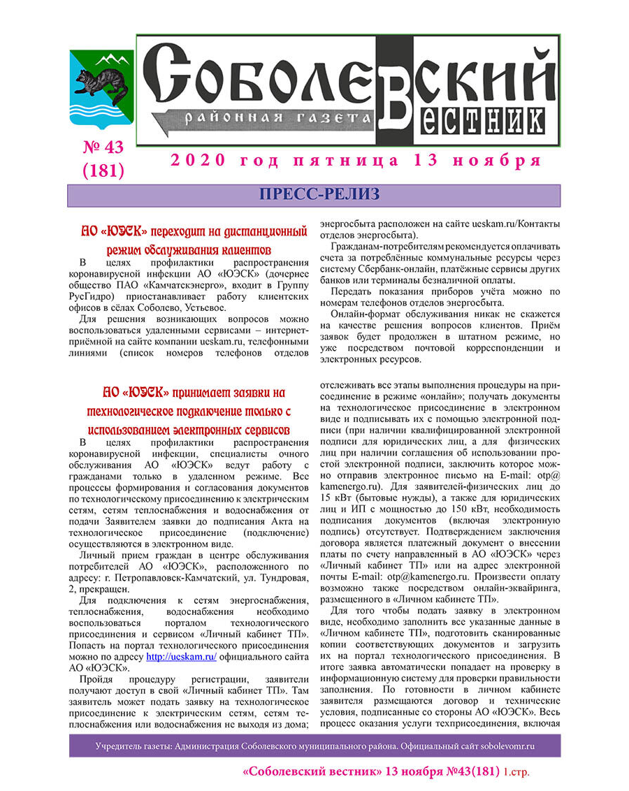 №43 (181) от 13.11.2020